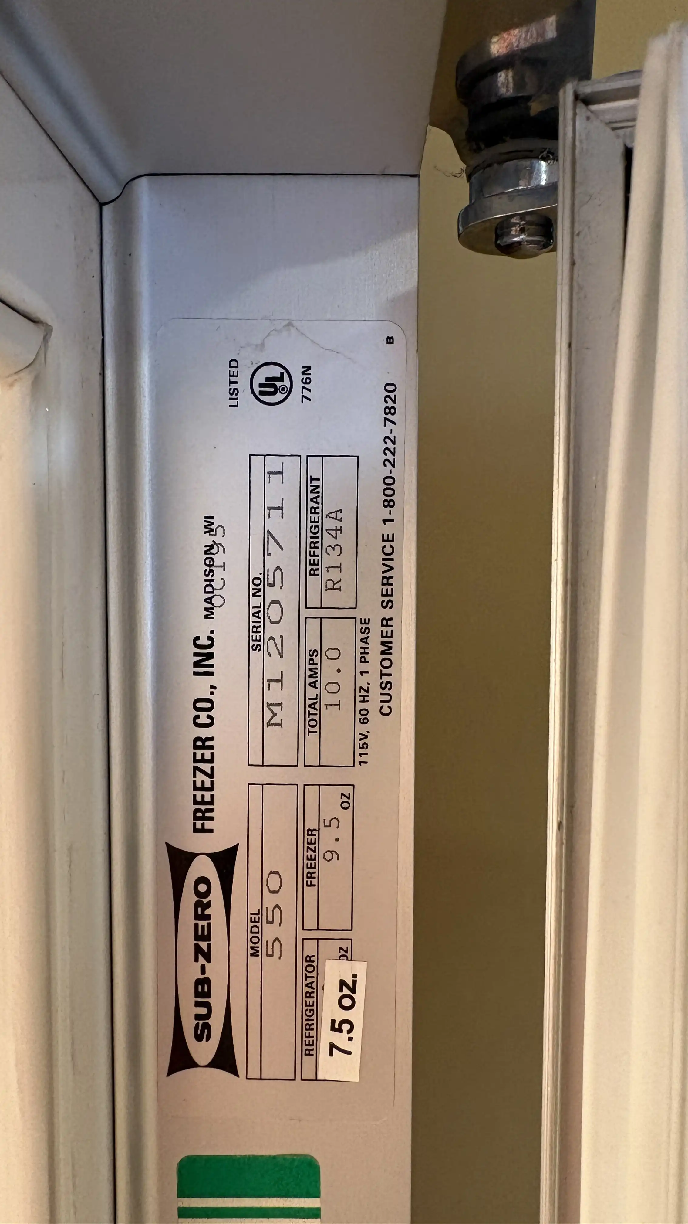Sub-Zero 550 Refrigerator Repair in Purcellville